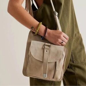 Free People Cornell Suede Sling Bag Ivory  Adjustable Strap NWOT